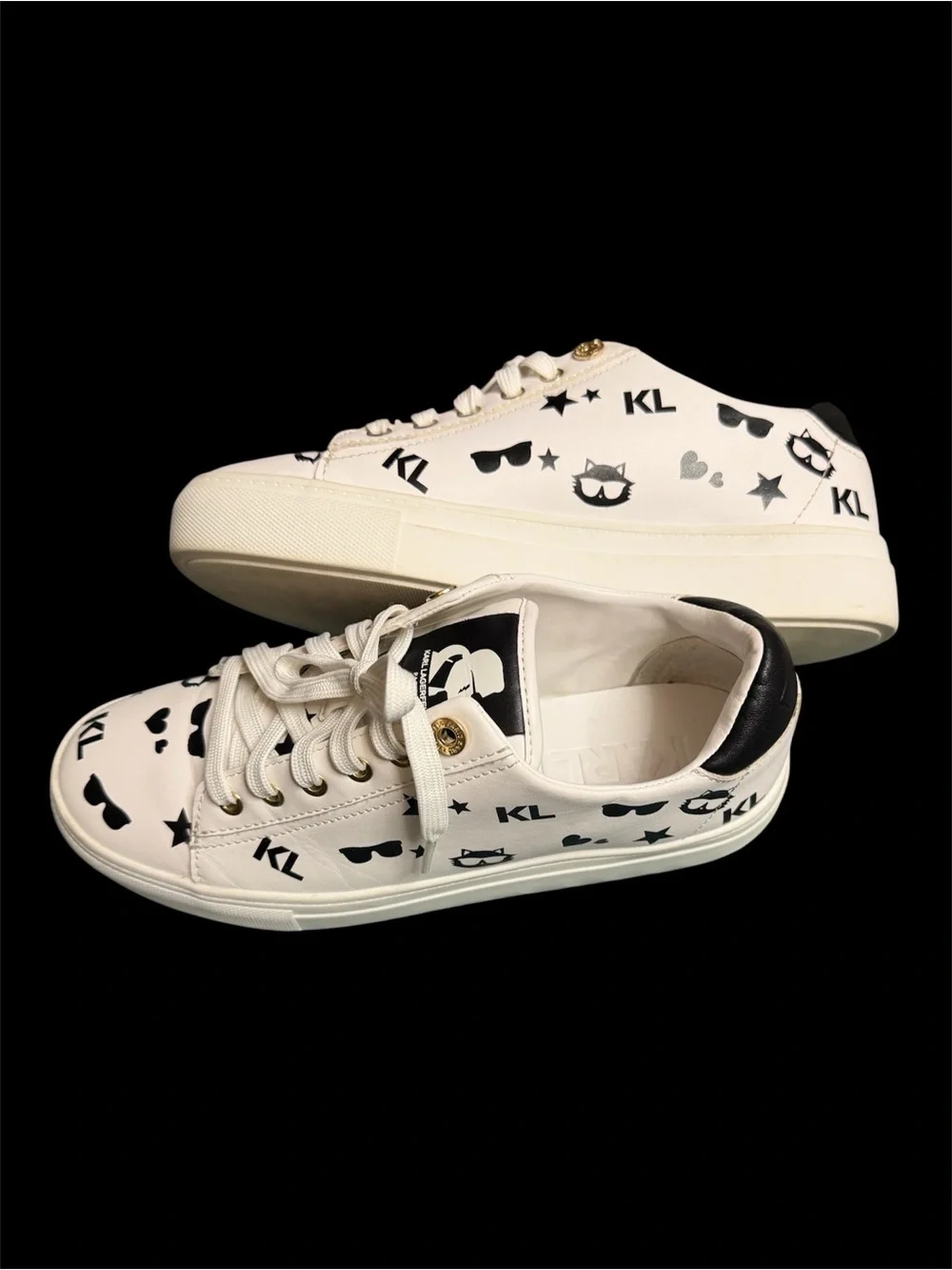 Karl Lagerfeld Paris Woman’s White Low-Top Sneakers with Black Logo Icons Sz 7.5 - Picture 6 of 11